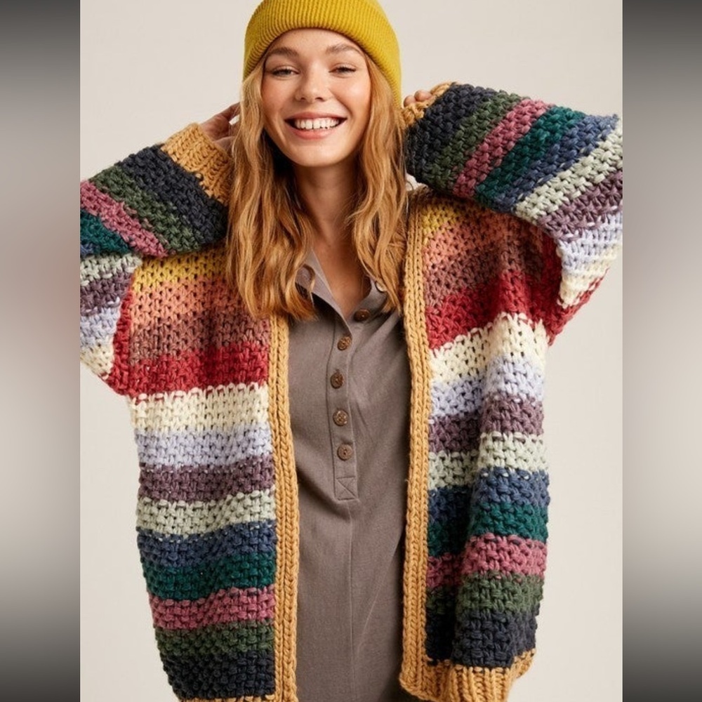 Stripped Knit Multi Color Cardigan